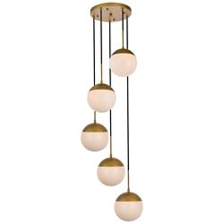 Eclipse 18" Wide 5-Light Modern Brass and White Globe 5-Light Pendant