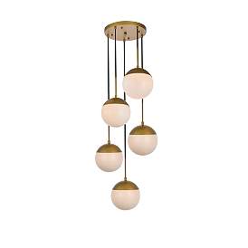 Image5 of Eclipse 18" Wide 5-Light Modern Brass and White Globe 5-Light Pendant more views