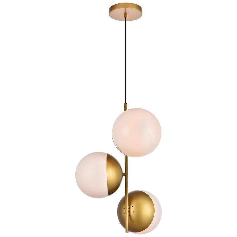 Image 1 Eclipse 3 Lts Brass Pendant With Frosted White Glass