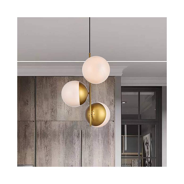 Image 1 Eclipse 3 Lts Brass Pendant With Frosted White Glass