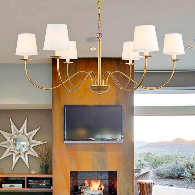 Image 2 Eclipse 37" Wide Brass 6-Light Chandelier