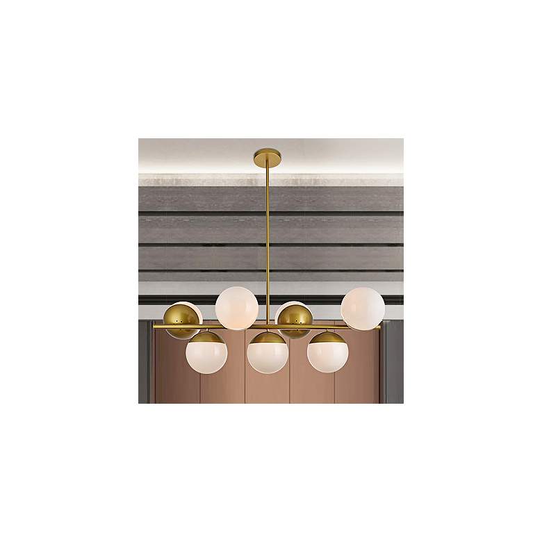Image 2 Eclipse 43"W Brass 7-Light Linear Pendant w/ Frosted Glass