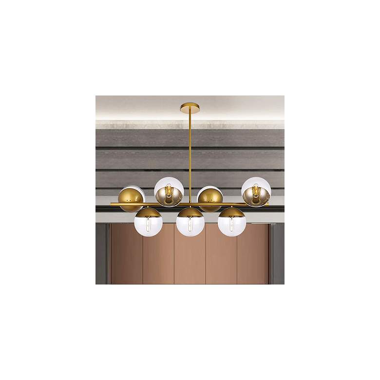 Image 2 Eclipse 43"W Brass and Clear Glass 7-Light Linear Chandelier