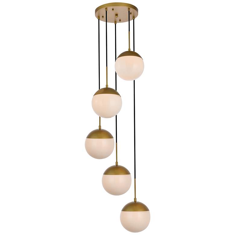 Image 3 Eclipse 5 Lts Brass Pendant With Frosted White Glass