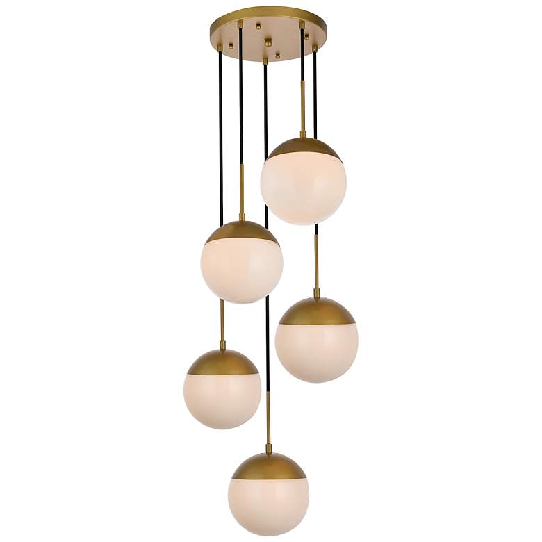 Image 5 Eclipse 5 Lts Brass Pendant With Frosted White Glass more views