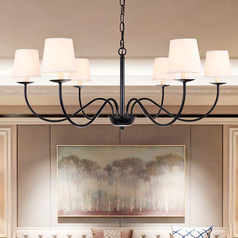 Image 1 Eclipse 6 Lt Black And White Shade Chandelier