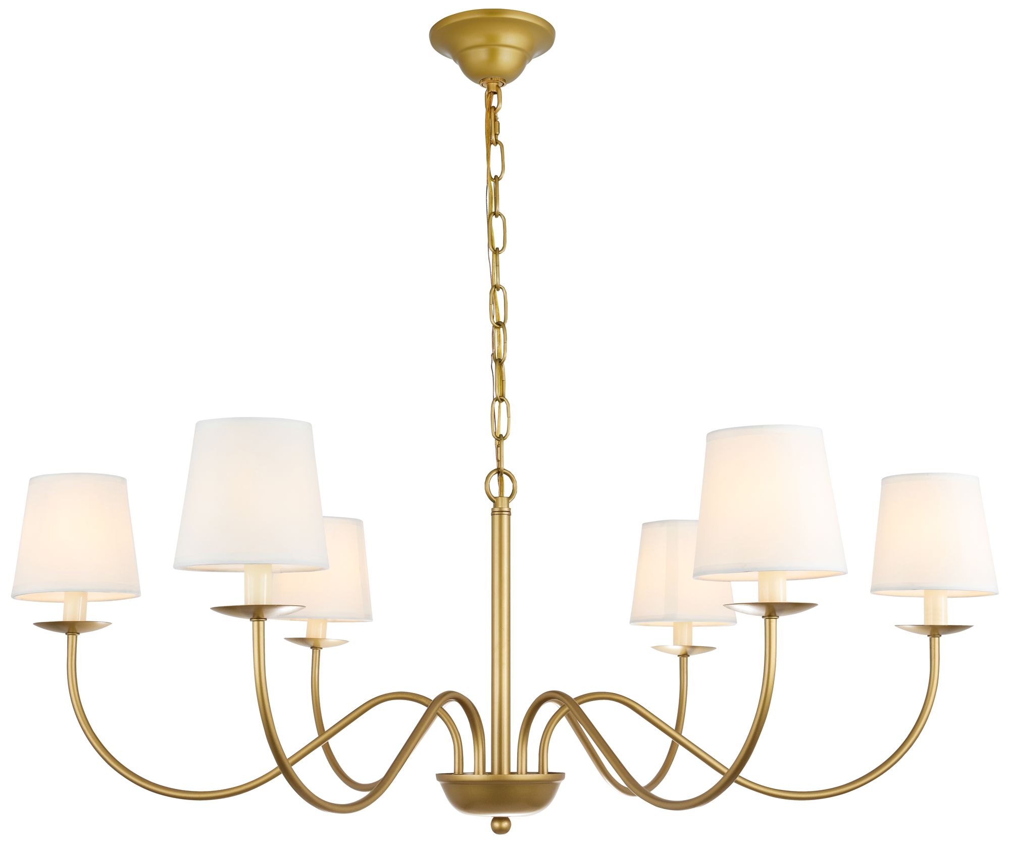 Eclipse 6 Lt Brass And White Shade Chandelier 144H5 Lamps Plus