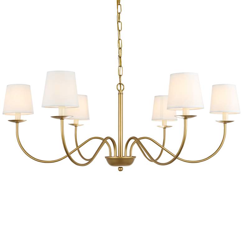 Image 2 Eclipse 6 Lt Brass And White Shade Chandelier