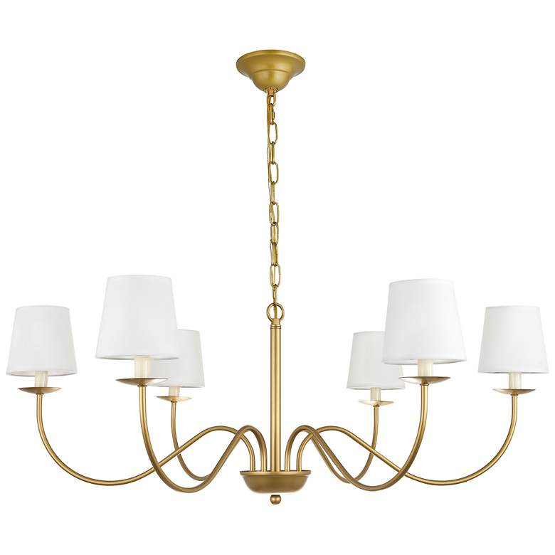 Image 4 Eclipse 6 Lt Brass And White Shade Chandelier more views