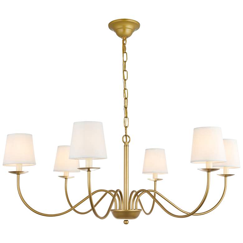 Image 5 Eclipse 6 Lt Brass And White Shade Chandelier more views