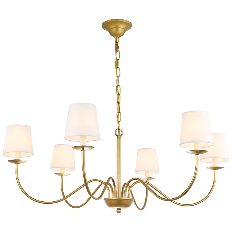 Image 7 Eclipse 6 Lt Brass And White Shade Chandelier more views