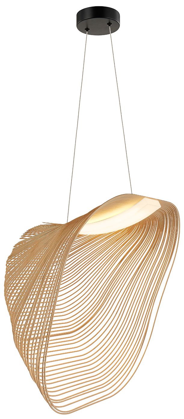 Eco Madera 23.75"W Black Soft Square Layered Natural Wood LED Pendant