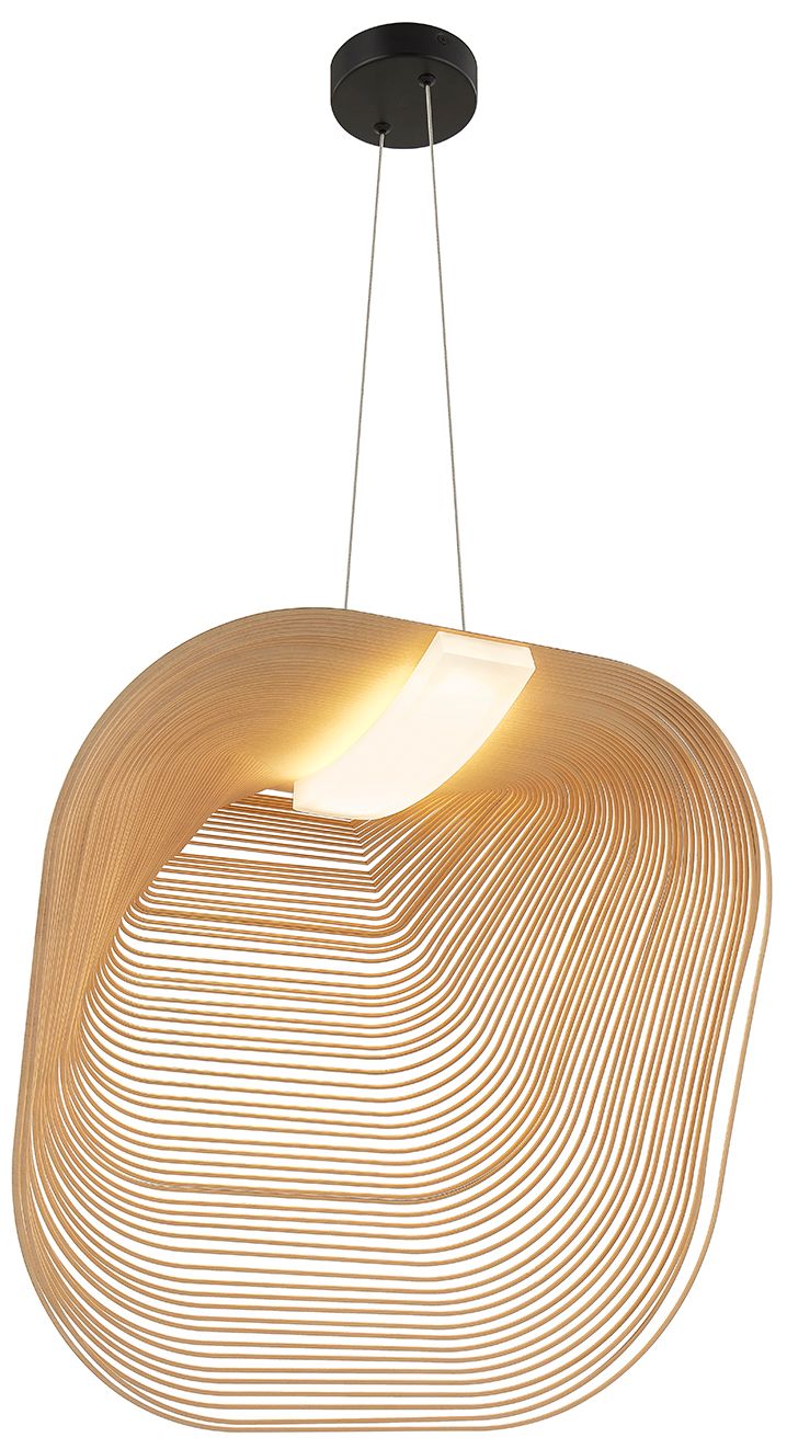 Image 2 Eco Madera 23.75"W Black Soft Square Layered Natural Wood LED Pendant more views