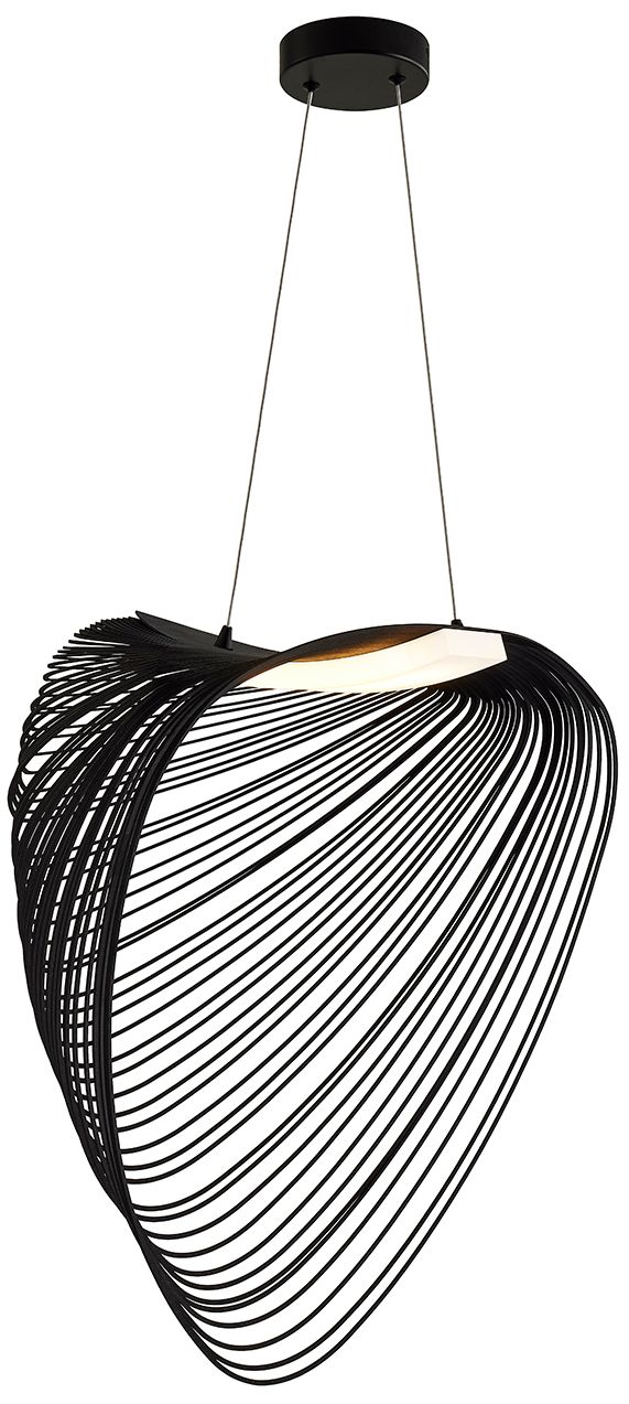Eco Madera 23.75"W Matte Black Organic Pebble Layered Wood LED Pendant