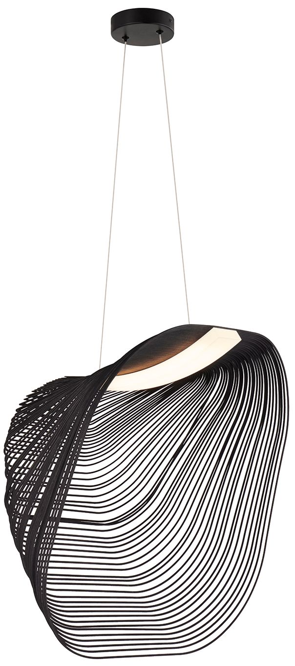 Eco Madera 23.75"W Matte Black Soft Square Layered Wood LED Pendant