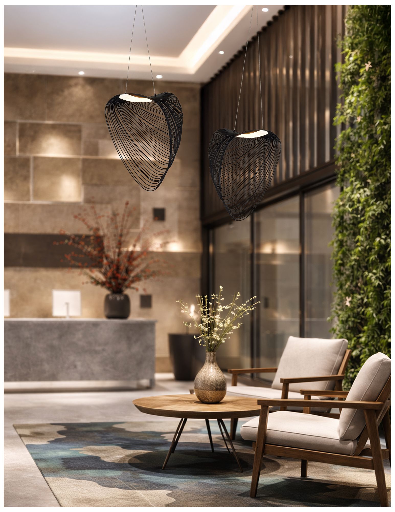Image 4 Eco Madera 23.75" Wide Matte Black Organic Pebble Layered Wood LED Pendant more views