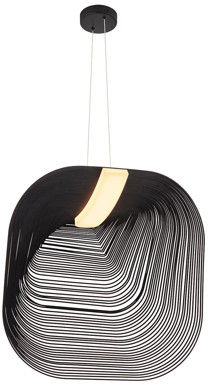 Image 2 Eco Madera 23.75" Wide Matte Black Soft Square Layered Wood LED Pendant more views