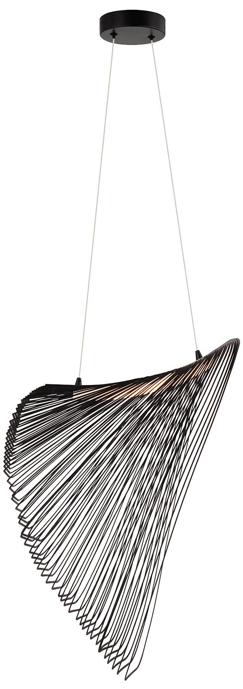 Image 3 Eco Madera 23.75" Wide Matte Black Soft Square Layered Wood LED Pendant more views