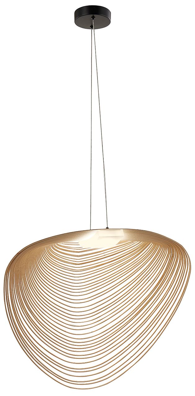 Image 2 Eco Madera 24"W Matte Black Organic Pebble Layered Natural Wood LED Pendant more views