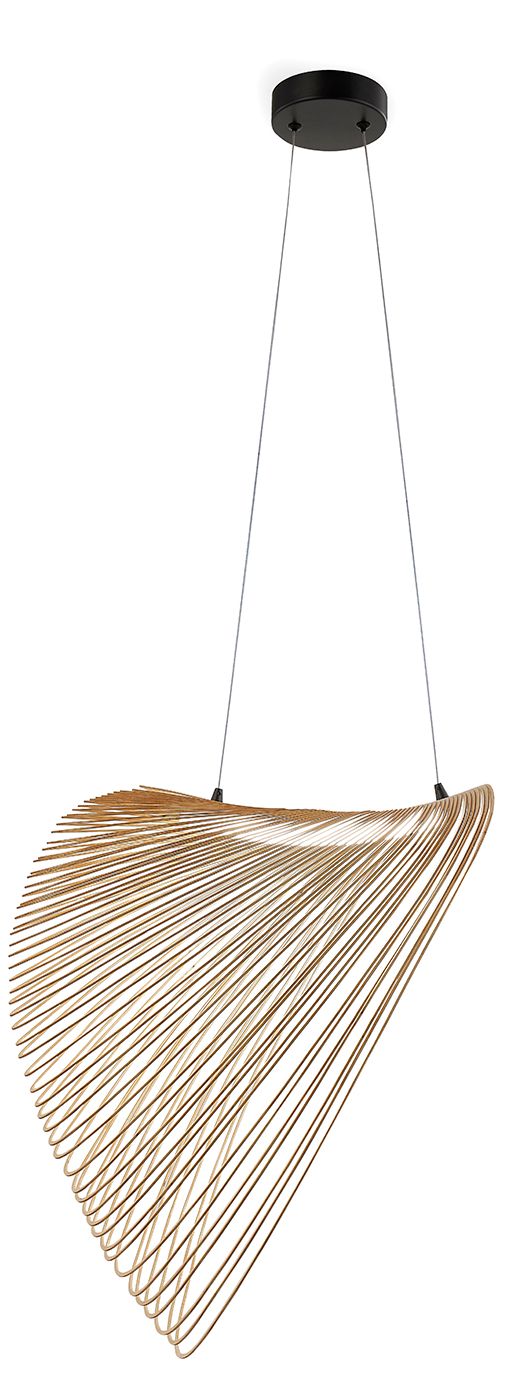 Image 3 Eco Madera 24"W Matte Black Organic Pebble Layered Natural Wood LED Pendant more views