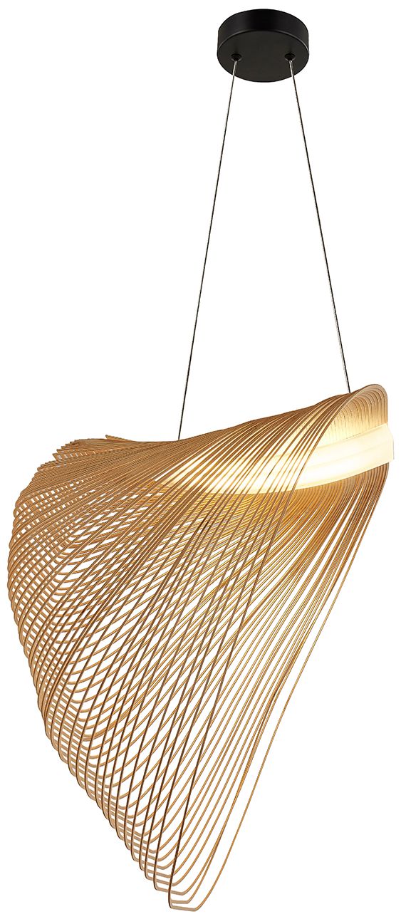 Image 3 Eco Madera 24"W Matte Black Soft Square Layered Natural Wood LED Pendant more views