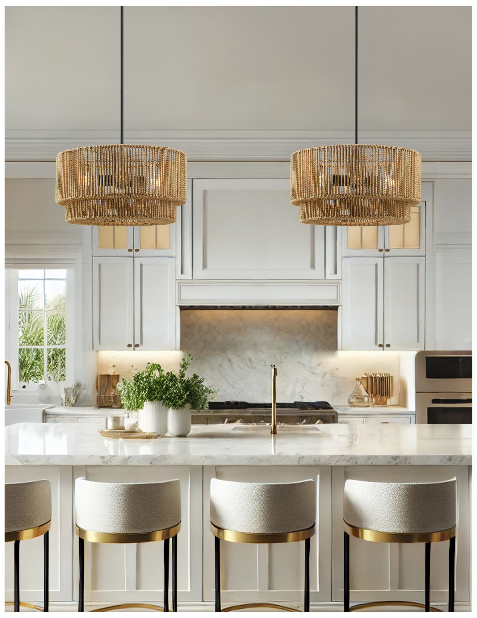 Eco Milos 18" Wide 4-Light Matte Black, Natural Pendant