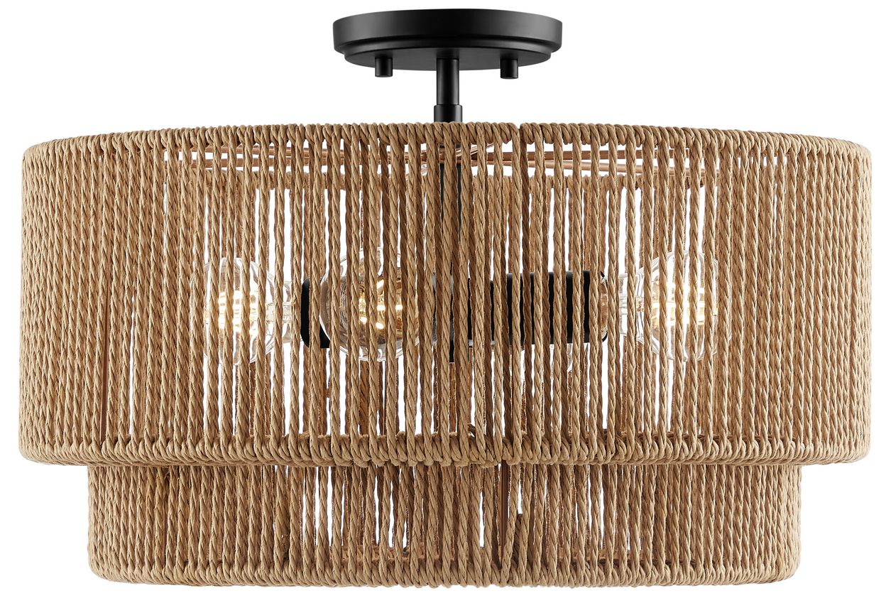 Image 2 Eco Milos 18" Wide 4-Light Matte Black, Natural Semi-Flush more views