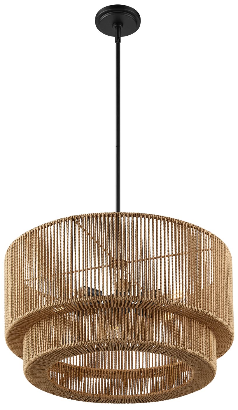 Image 2 Eco Milos 24" Wide 6-Light Matte Black, Natural Pendant more views