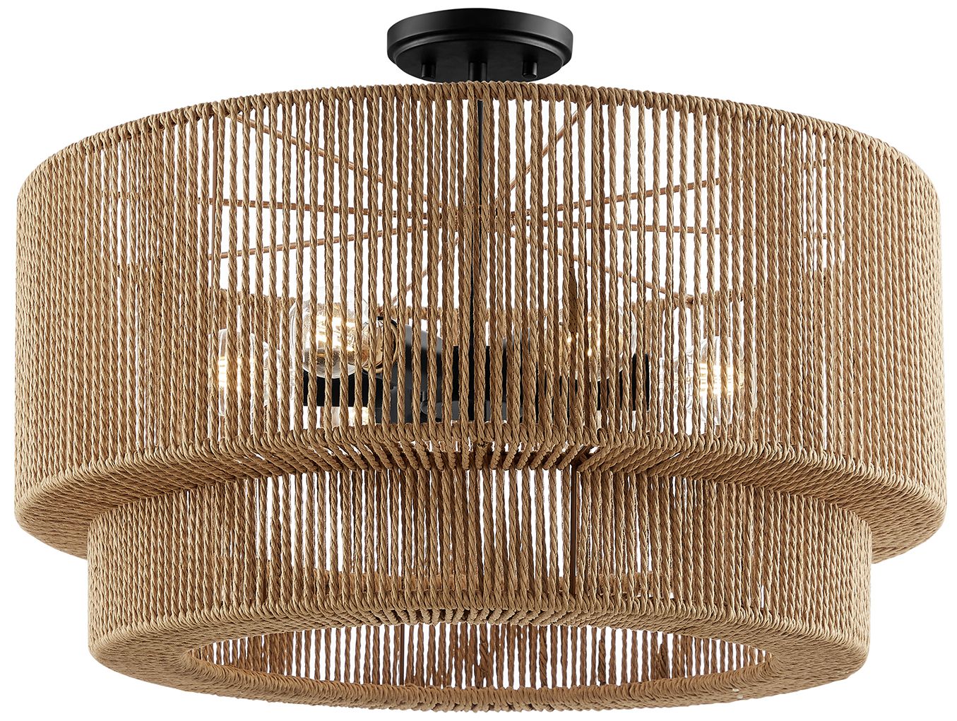 Eco Milos 24" Wide 6-Light Matte Black, Natural Semi-Flush