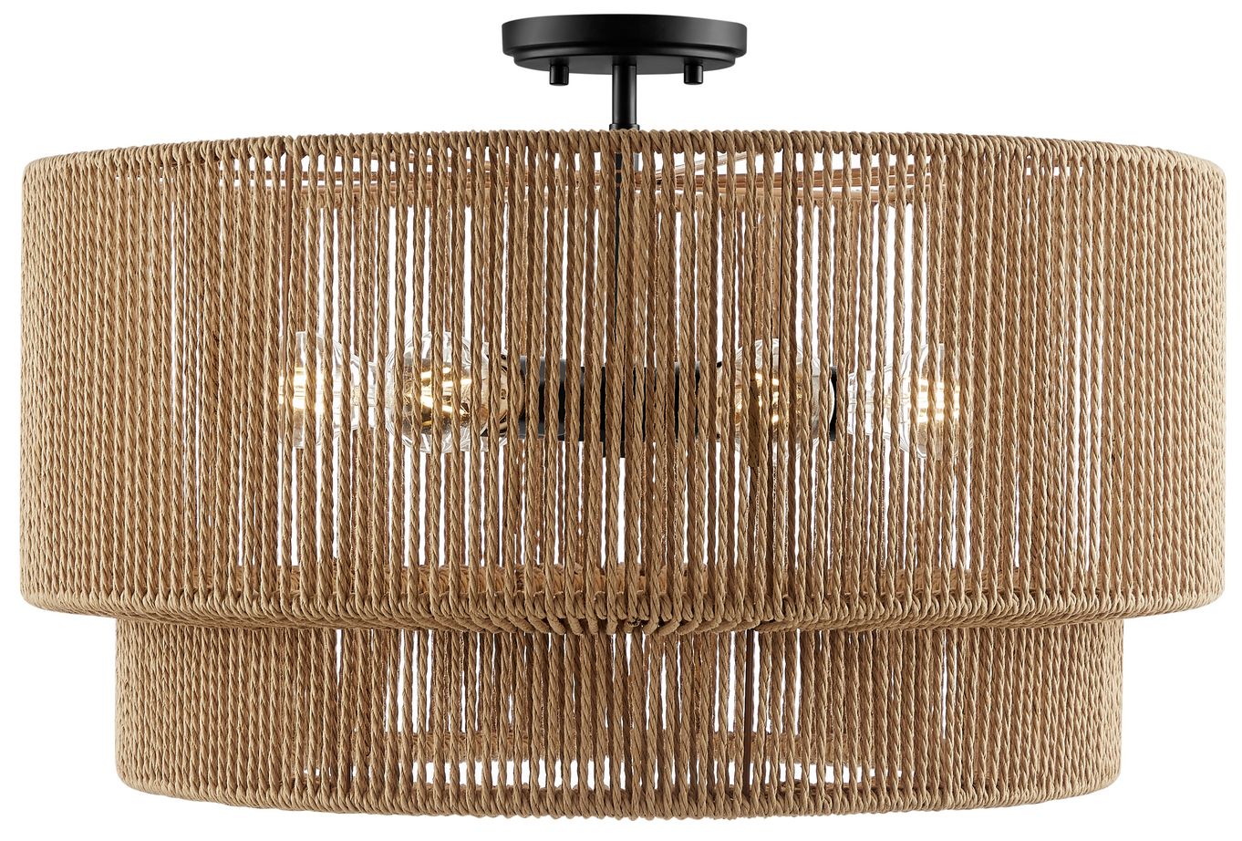 Image 2 Eco Milos 24" Wide 6-Light Matte Black, Natural Semi-Flush more views