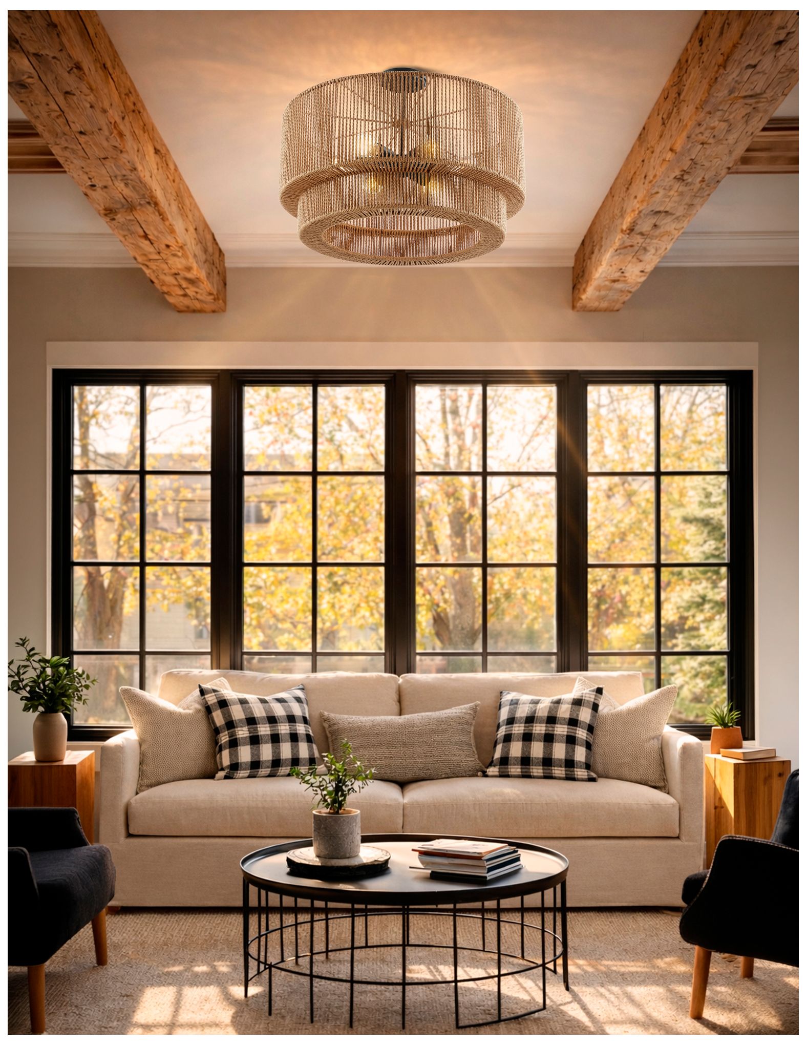 Image 7 Eco Milos 24" Wide 6-Light Matte Black, Natural Semi-Flush more views