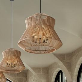 Eco Nido 30" Wide 5 Light Tiered Trapezoid Natural Rope Pendant Eco Nido 30" Wide 5 Light Tiered Trapezoid Natural Rope Pendant