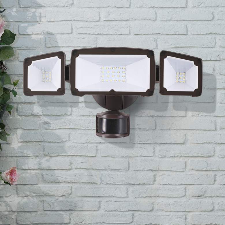 Image 1 Eco-Star Bronze Triple Flat Face Head LED Security Light