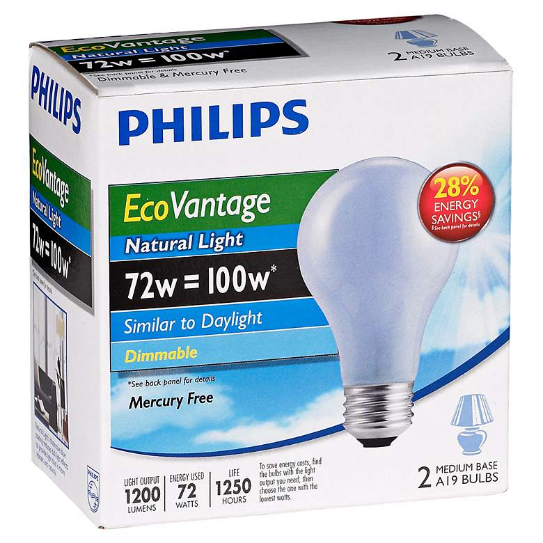 Image 1 EcoVantage 72 Watt 2-Pack Natural Light Halogen Light Bulbs