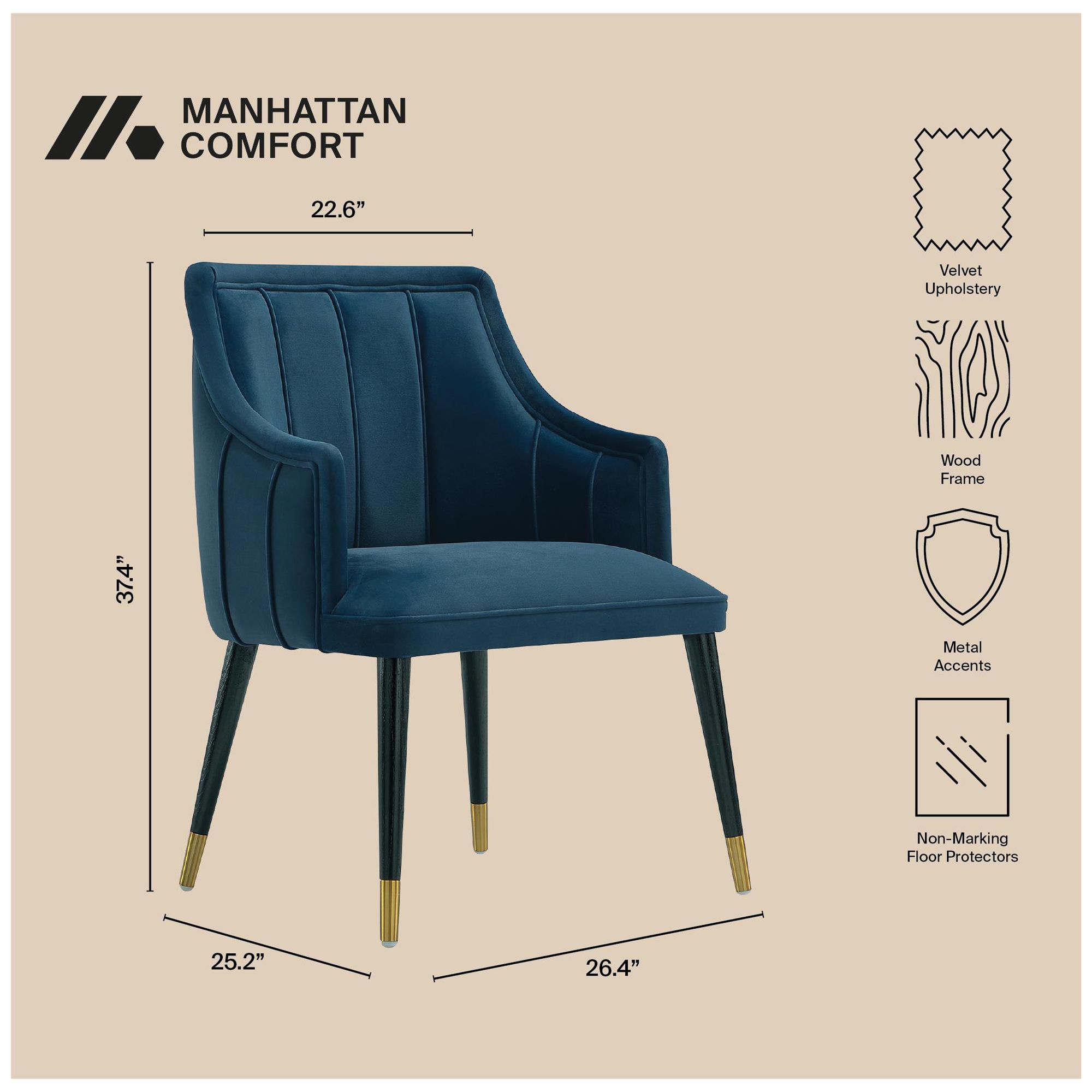 Image 5 Eda Modern  Wood Armchair in Midnight Blue more views