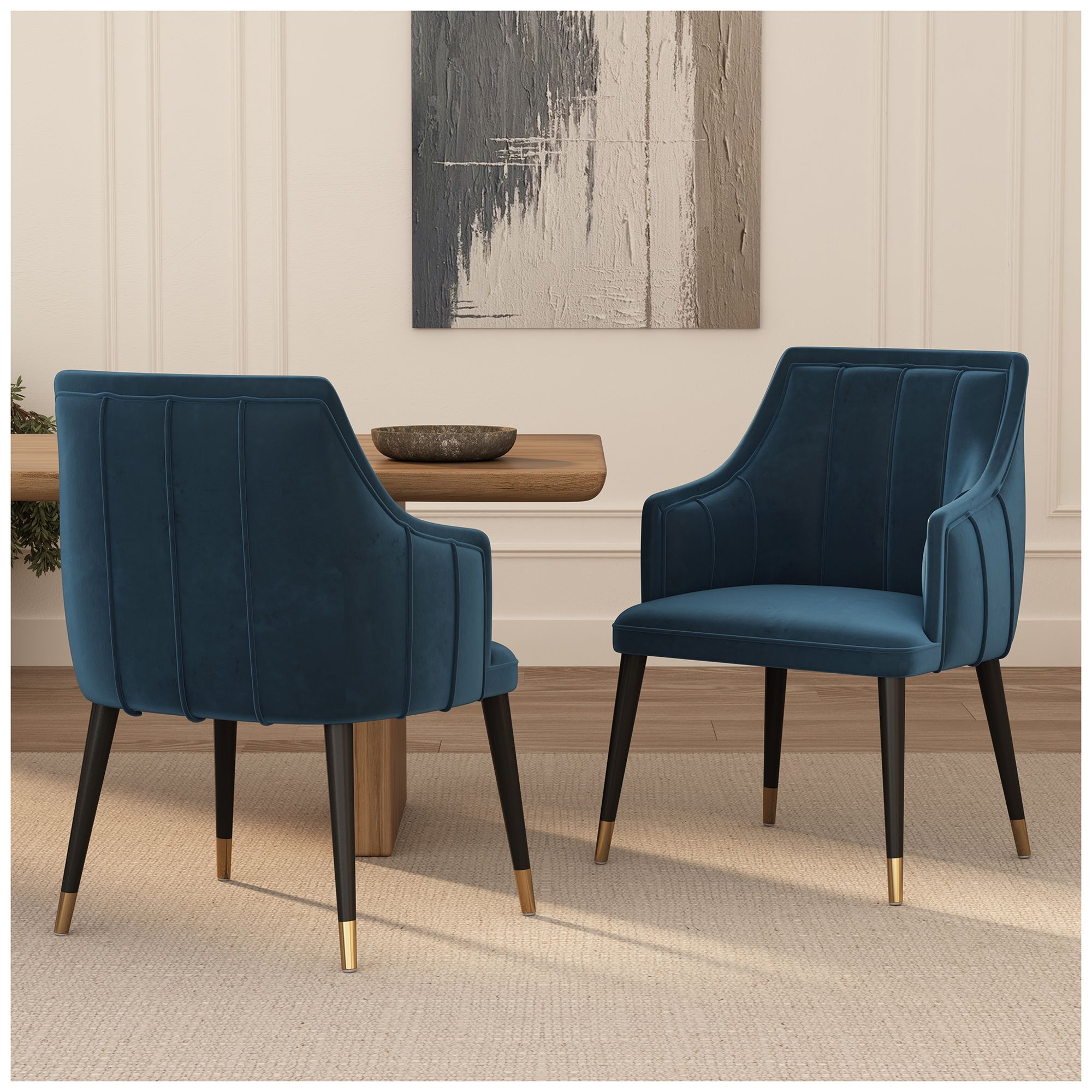 Eda Modern  Wood Armchair in Midnight Blue