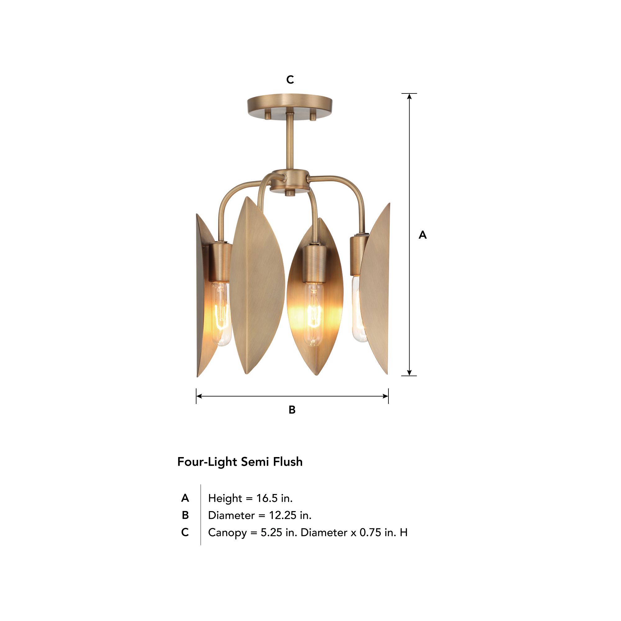 Eden 12.25 in. 4-Light Old Satin Brass Modern Semi Flush Mount Light