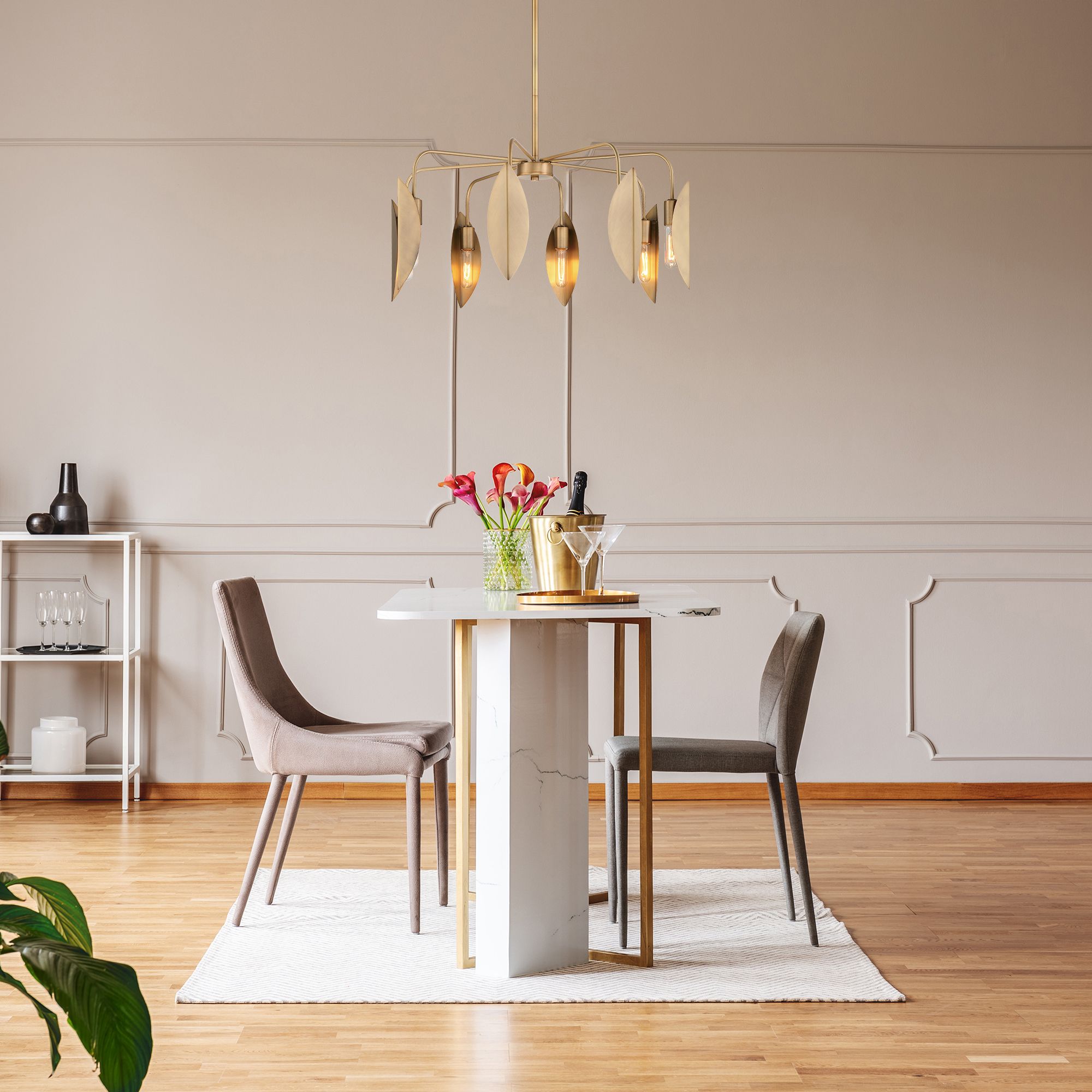 Image 4 Eden 30 in. 8-Light Old Satin Brass Modern Chandelier with Metal Shades more views