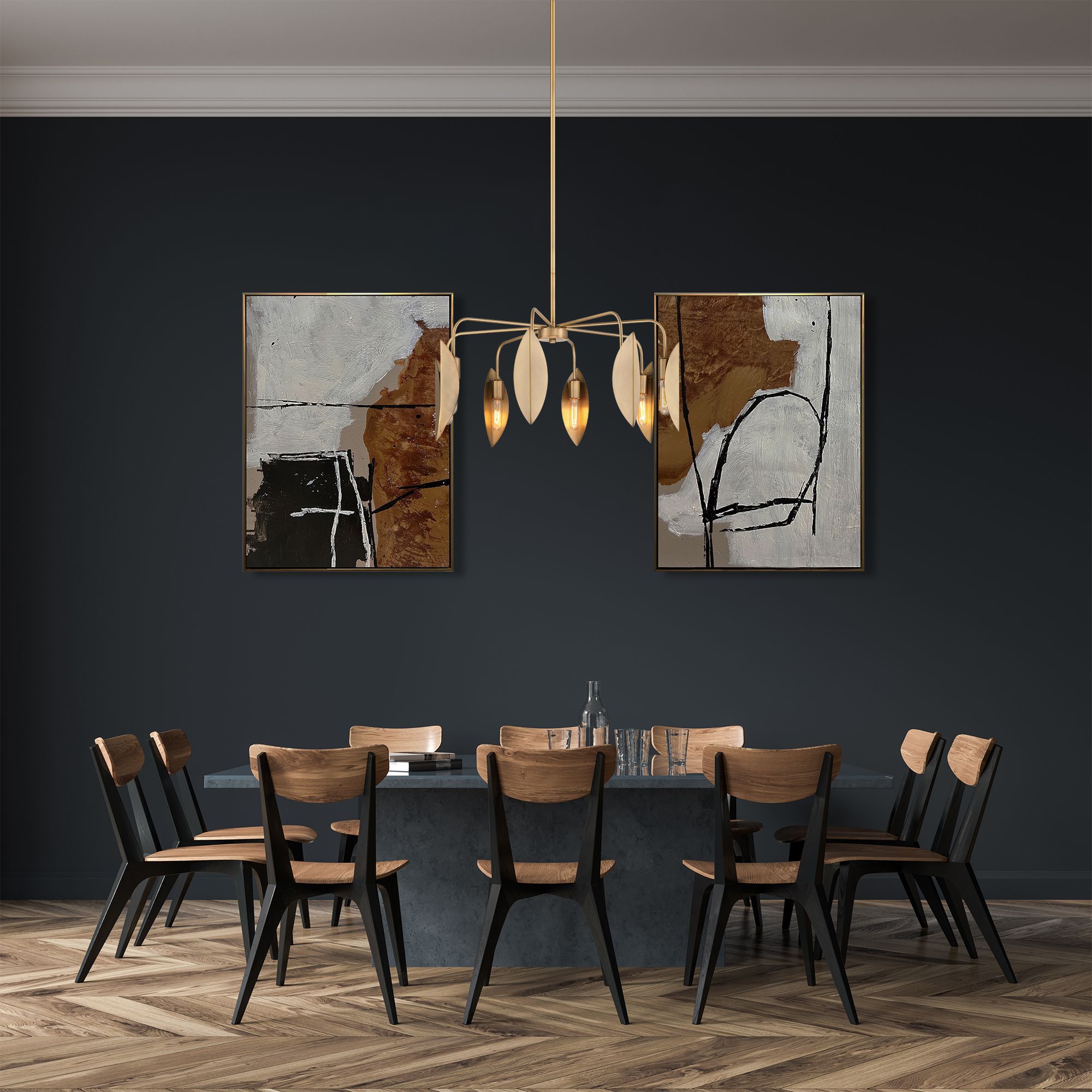 Eden 30 in. 8-Light Old Satin Brass Modern Chandelier with Metal Shades