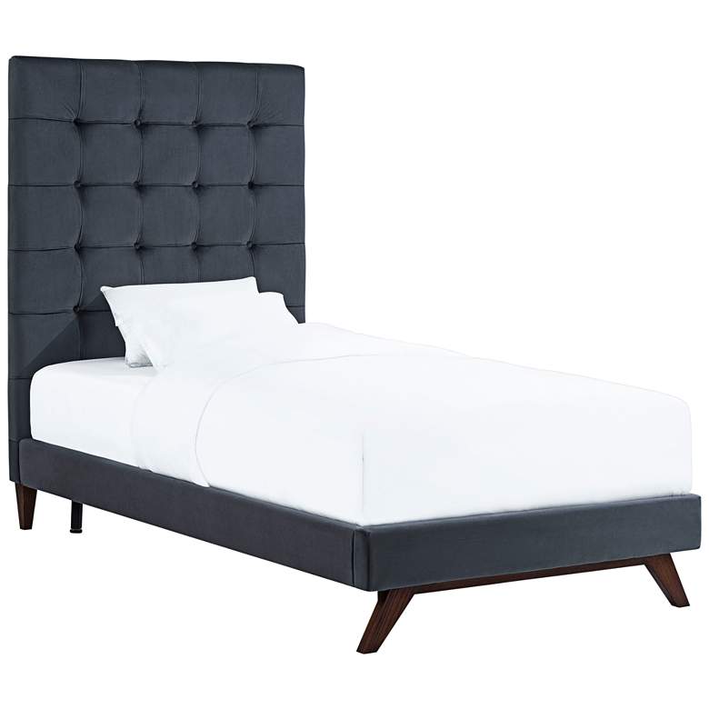 Image 1 Eden Gray Velvet Button-Tufted Twin Bed