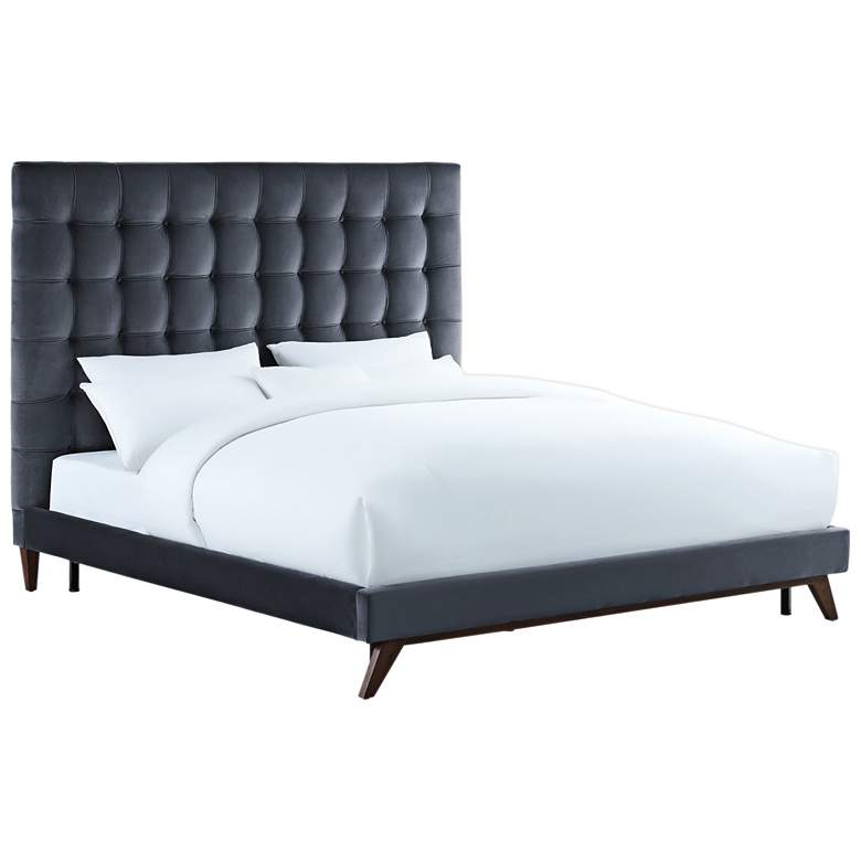 Image 1 Eden Gray Velvet Tufted Queen Bed