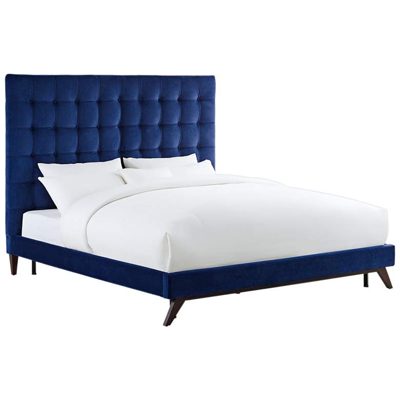 Image 1 Eden Navy Velvet Tufted Queen Bed