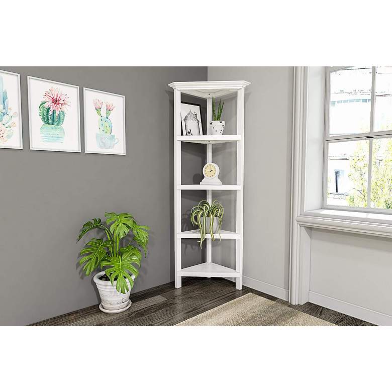 Image 4 Edenton 26 3/4 inch Wide White Wood 4-Shelf Tall Corner Bookcase more views