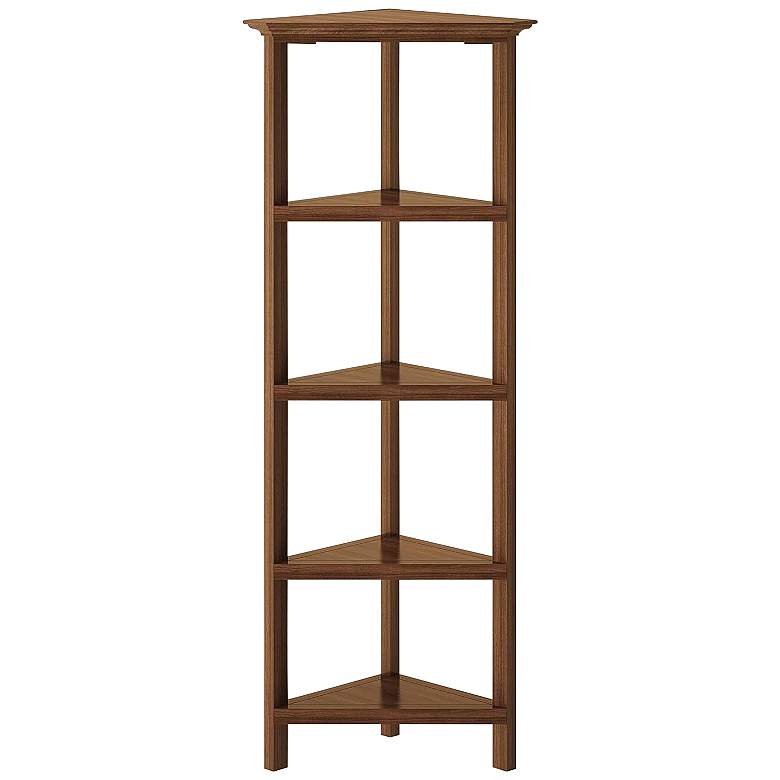 Image 1 Edenton 26 3/4"W Walnut Wood 4-Shelf Tall Corner Bookcase