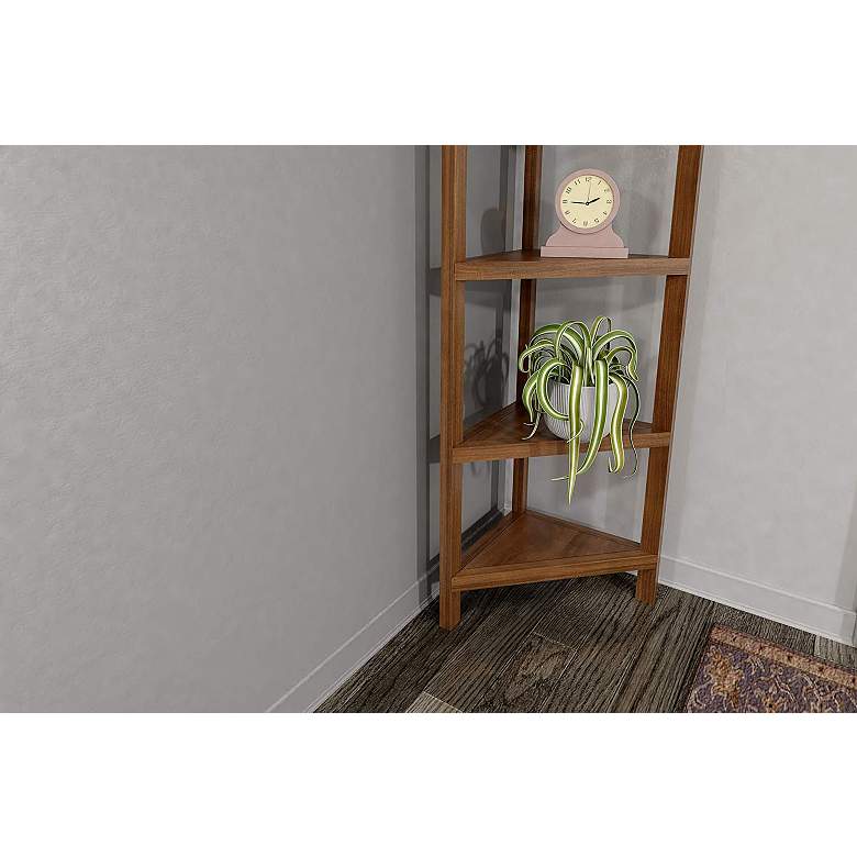 Image 3 Edenton 26 3/4"W Walnut Wood 4-Shelf Tall Corner Bookcase more views