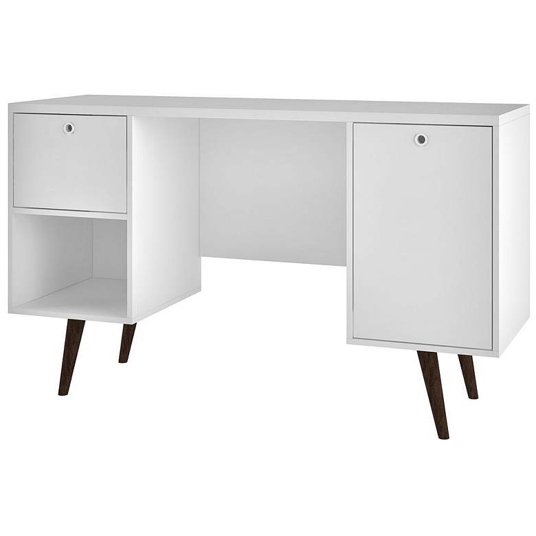 Image 1 Edgar 1-Drawer Mid-Century Office Desk in White