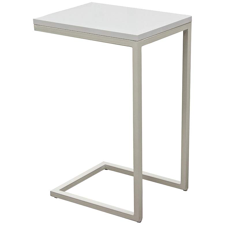 Image 1 Edge High Gloss White Top and Metal Accent Table