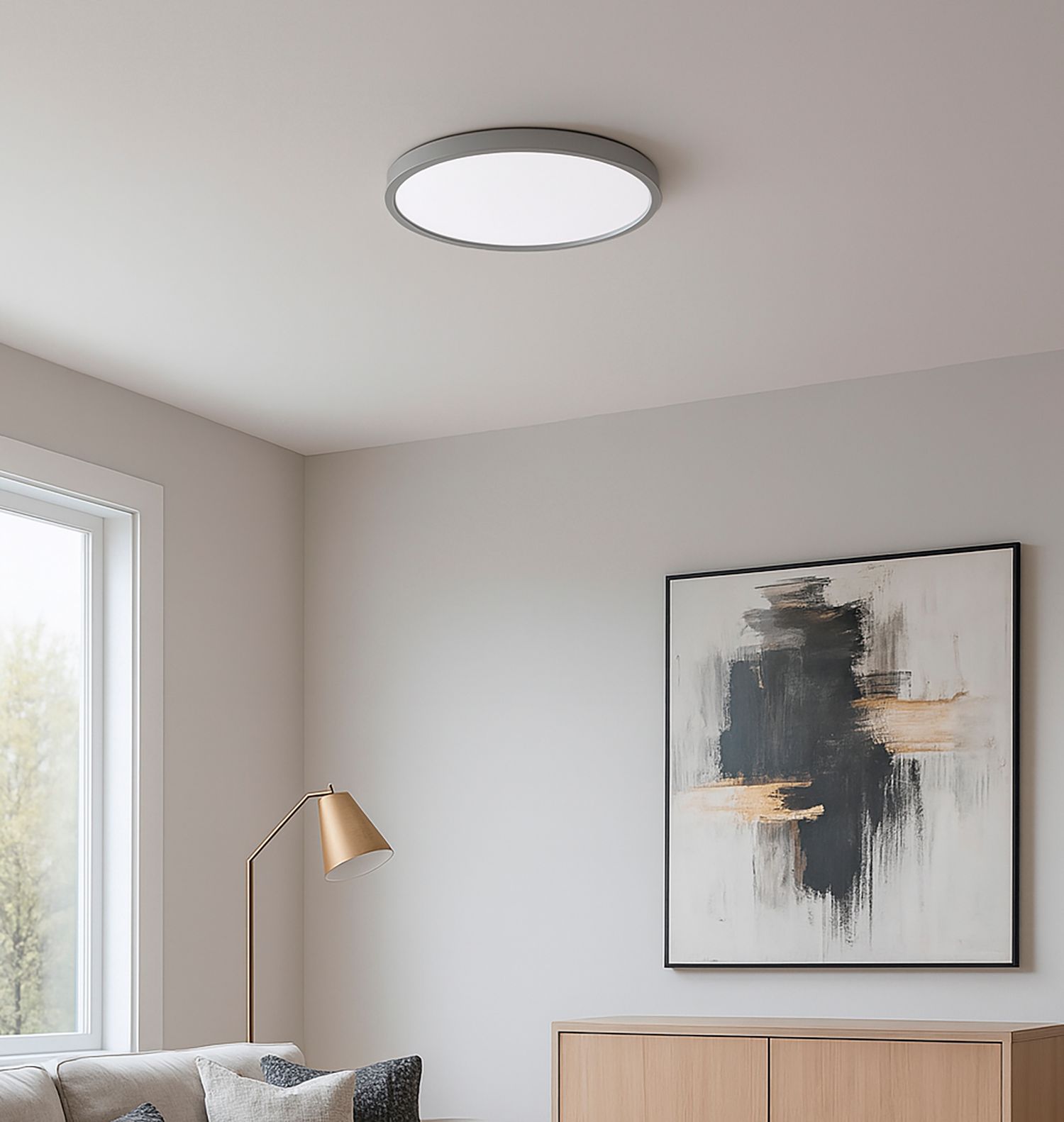 Image 3 Edge Round 16" Wide Satin Nickel LED Flush Mount more views