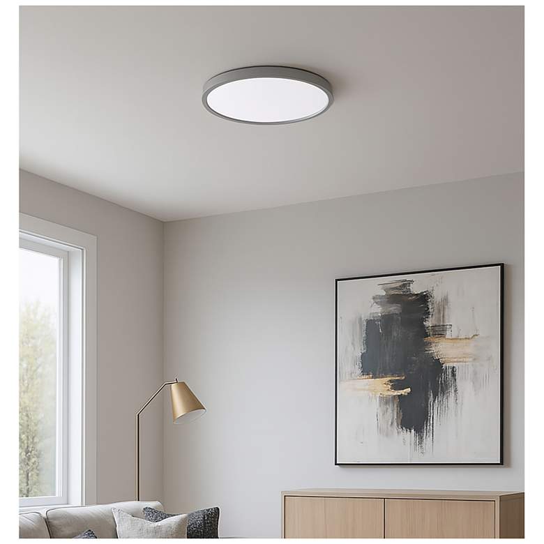 Image 2 Edge Round Large 16"W Satin Nickel LED Ceiling Light w/ White Acrylic Shade more views