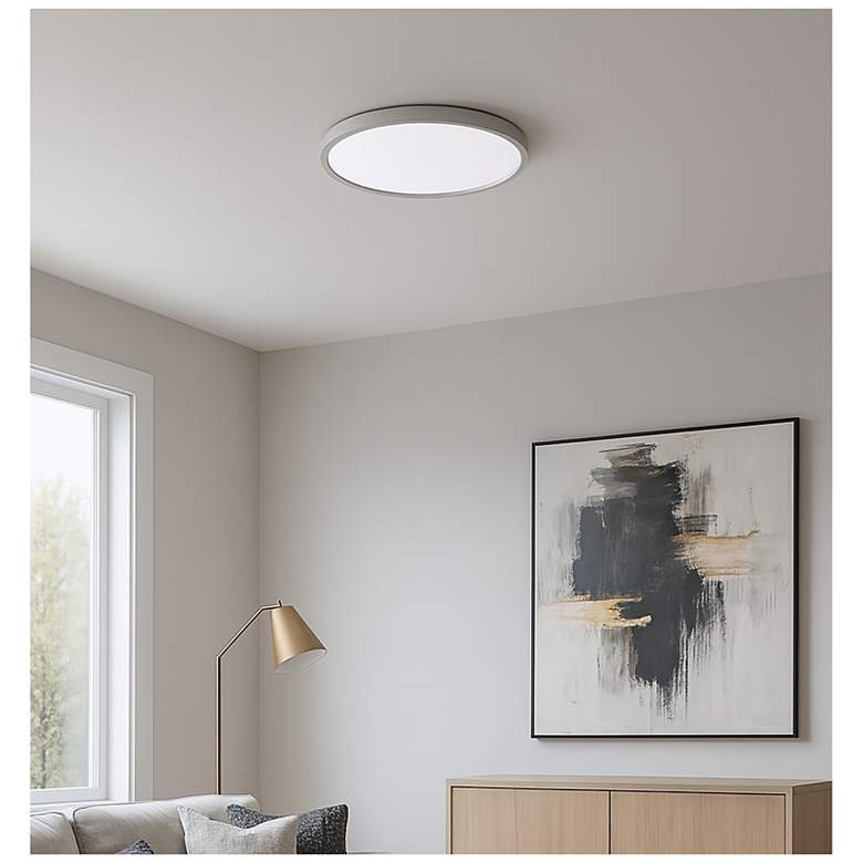 Image 2 Edge Round Large 16" Wide White LED Ceiling Light with White Acrylic Shade more views